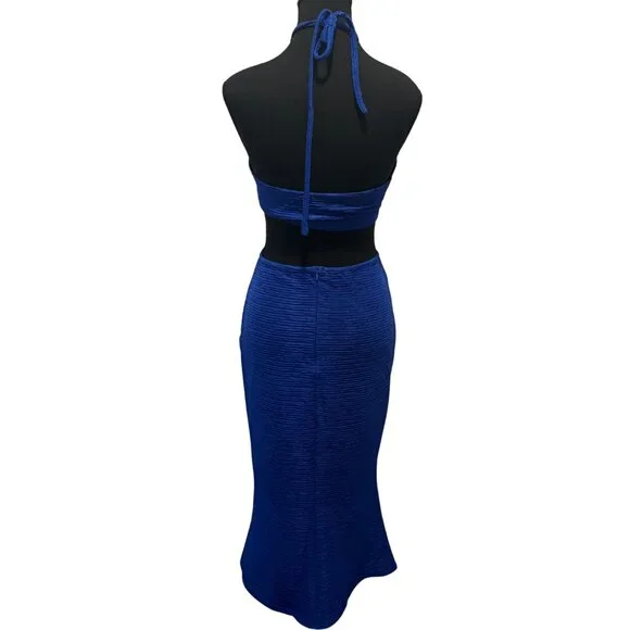 Royal Blue Halter Maxi Dress with Ruched Detail - Perfect for Any Specia… - Picture 2 of 2